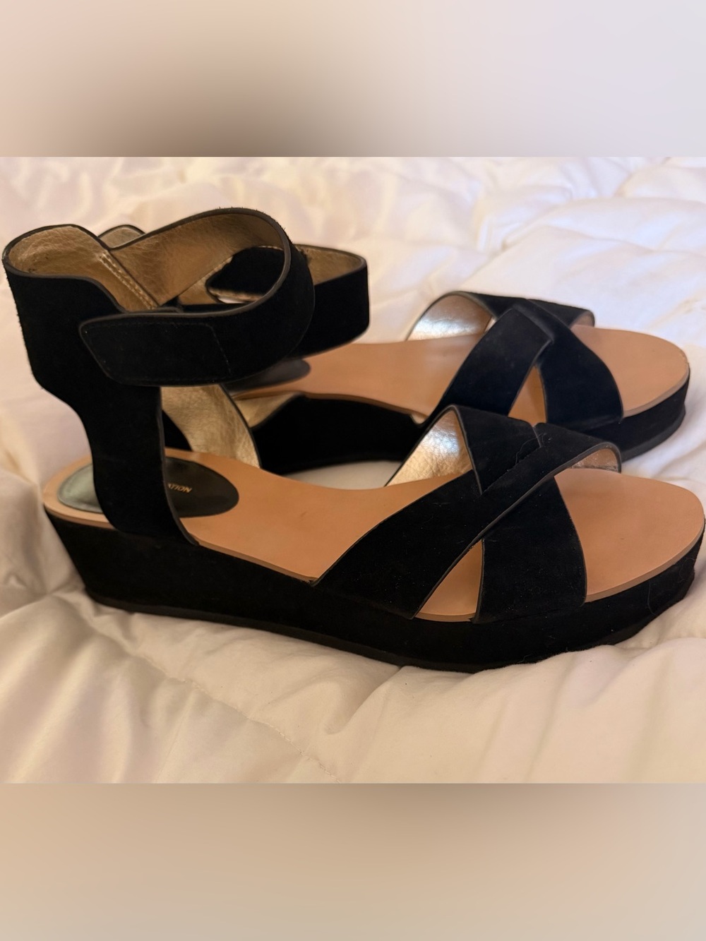 BCBGeneration Black Suede Platform Ankle-Strap Sandals
